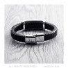 Pulsera Masón Hombre Cuero Negro Acero Inoxidable bobijoo