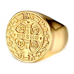 BA0224 BOBIJOO Jewelry Ring Saint-Benoit Man Edelstahl Alles Gold