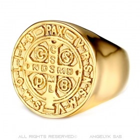 Bague Saint-Benoit Homme Acier Inoxydable Tout Or bobijoo