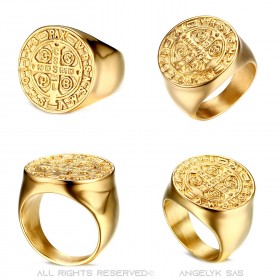 BA0224 BOBIJOO Jewelry Anillo Saint-Benoit Hombre Acero Inoxidable Todo Oro