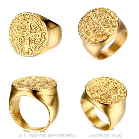 BA0224 BOBIJOO Jewelry Ring Saint-Benoit Man Stainless Steel All Gold