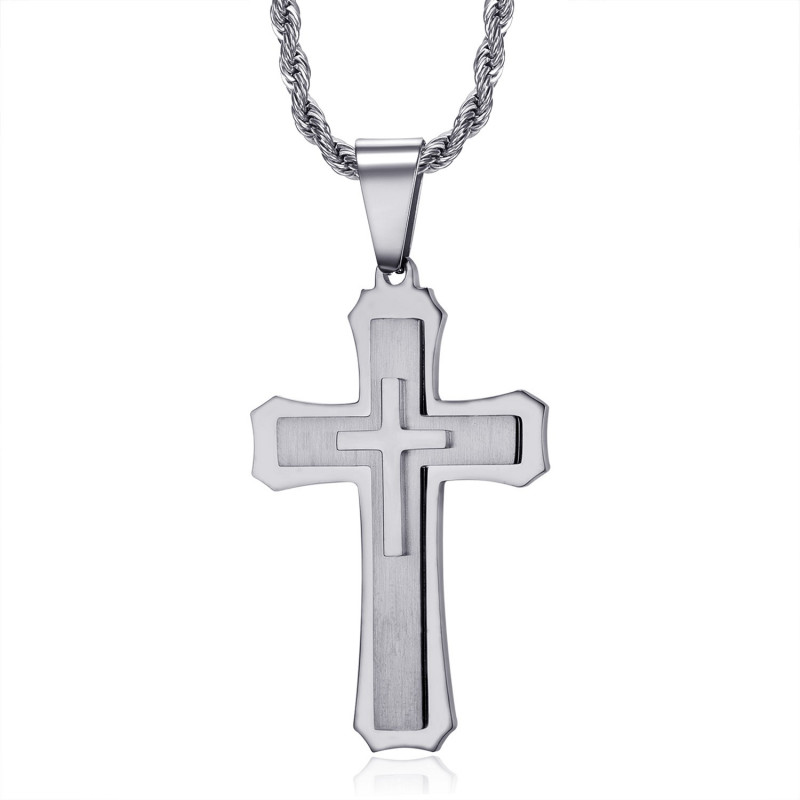 PE0208S BOBIJOO Jewelry Herren Kreuz Anhänger 3 Stärken Stahl Silber