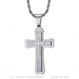 PE0208S BOBIJOO Jewelry Herren Kreuz Anhänger 3 Stärken Stahl Silber