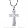 Pendentif croix homme 3 épaisseurs Acier Argent bobijoo