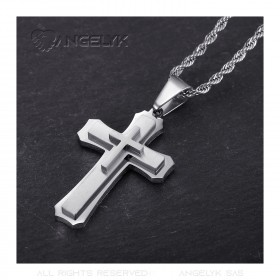 Pendentif croix homme 3 épaisseurs Acier Argent bobijoo