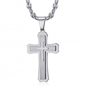 Pendentif croix homme Acier Argent Collier grain de café bobijoo