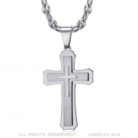 PE0208SCAF BOBIJOO Jewelry Herren Kreuz Anhänger Stahl Silber Kaffeebohnen Halskette