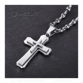 PE0208SCAF BOBIJOO Jewelry Men's cross pendant Steel Silver Coffee bean necklace