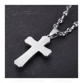 PE0208SCAF BOBIJOO Jewelry Men's cross pendant Steel Silver Coffee bean necklace