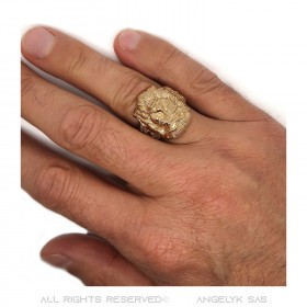 Bague Jésus Chevalière Tête du Christ Croix Acier Or   IM#19203