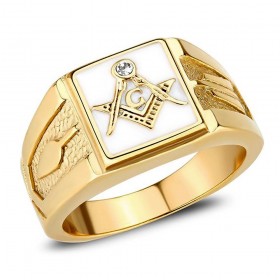 BA0393 BOBIJOO Jewelry Quadratische Freimaurer Ringmann Stahl Gold und weiße E-Mail