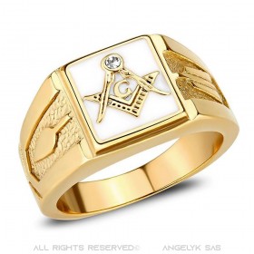 BA0393 BOBIJOO Jewelry Quadratische Freimaurer Ringmann Stahl Gold und weiße E-Mail