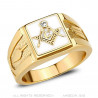 BA0393 BOBIJOO Jewelry Square freemason ring man steel gold and white email