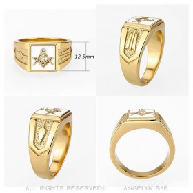 BA0393 BOBIJOO Jewelry Square freemason ring man steel gold and white email