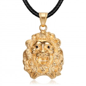 Collier tête de lion Femme Pendentif acier or rose yeux noirs bobijoo