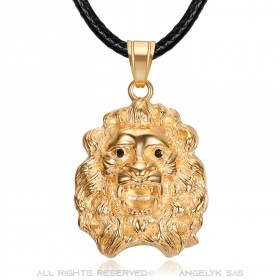 Collier tête de lion Femme Pendentif acier or rose yeux noirs bobijoo