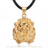 Collier tête de lion Femme Pendentif acier or rose yeux noirs bobijoo