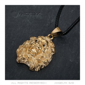 PEF0067 BOBIJOO Jewelry Women's lion head necklace rose gold steel black eyes pendant