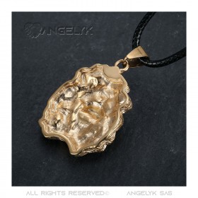 PEF0067 BOBIJOO Jewelry Women's lion head necklace rose gold steel black eyes pendant