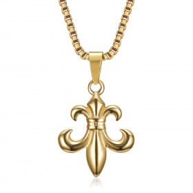 PE0130 BOBIJOO Jewelry Colgante Fleur-de-Lys, acero dorado y su cadena veneciana