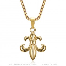 PE0130 BOBIJOO Jewelry Fleur-de-Lys Pendant, Steel Gold and its Venetian Chain