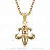 PE0130 BOBIJOO Jewelry Fleur-de-Lys Pendant, Steel Gold and its Venetian Chain