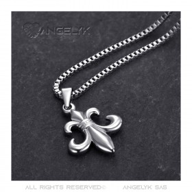 Pendente in acciaio argento Fleur-de-Lys e catena veneziana  IM#19250