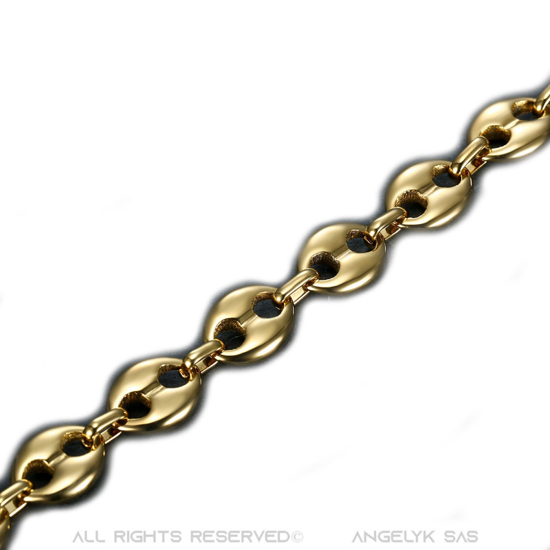 Collar de granos de café de acero inoxidable dorado con cadena de oro fino  para hombre 60 cm 7 mm