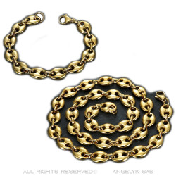 COH0017 BOBIJOO Jewelry Set collana + bracciale chicco di caffè in acciaio placcato oro