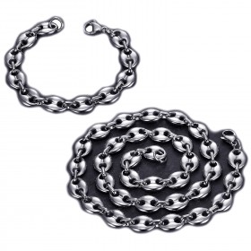 COH0018 BOBIJOO Jewelry Set collana + bracciale chicco di caffè in acciaio argentato