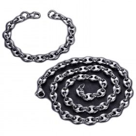 Ensemble Collier + Bracelet Grain de Café Acier Argenté bobijoo