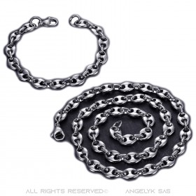 Ensemble Collier + Bracelet Grain de Café Acier Argenté bobijoo