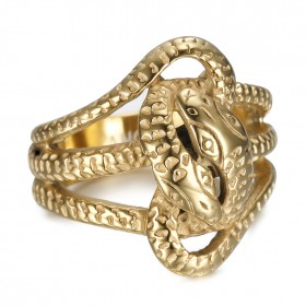 BA0394 BOBIJOO Jewelry Anillo serpiente doble Savia Dos cabezas Acero Oro