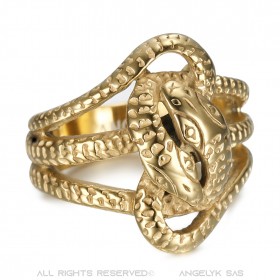 BA0394 BOBIJOO Jewelry Anillo serpiente doble Savia Dos cabezas Acero Oro