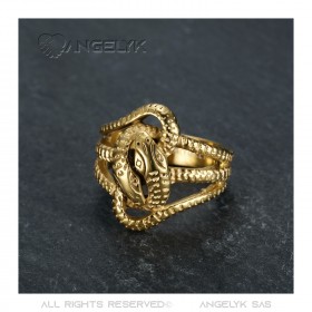 BA0394 BOBIJOO Jewelry Anillo serpiente doble Savia Dos cabezas Acero Oro