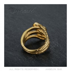 BA0394 BOBIJOO Jewelry Anillo serpiente doble Savia Dos cabezas Acero Oro