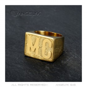 BA0222 BOBIJOO Jewelry Anello Biker MC Signet Ring Uomo Rettangolo Acciaio Oro