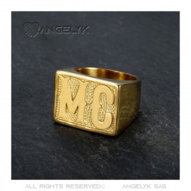 BA0222 BOBIJOO Jewelry Ring Biker MC Siegel Ring Man Rechteck Stahl Gold