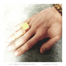 BA0222 BOBIJOO Jewelry Ring Biker MC Signet Ring Man Rectangle Steel Gold
