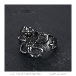 BA0240 BOBIJOO Jewelry Cobra Snake Ring Black Stone Orb Fleur-de-Lys Steel