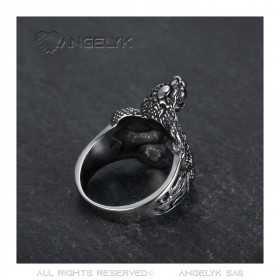 BA0240 BOBIJOO Jewelry Anillo Serpiente Cobra Orbe de Piedra Negra Acero Fleur-de-Lys