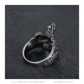 BA0240 BOBIJOO Jewelry Cobra Snake Ring Black Stone Orb Fleur-de-Lys Steel