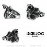 BA0240 BOBIJOO Jewelry Anillo Serpiente Cobra Orbe de Piedra Negra Acero Fleur-de-Lys