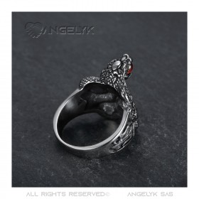 BA0240R BOBIJOO Jewelry Cobra snake ring Red stone orb Fleur-de-lys Steel