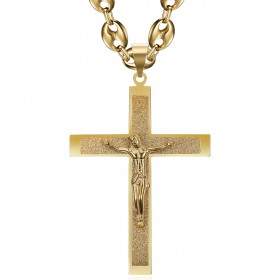 PE0322 BOBIJOO Jewelry Colgante Cruz de Cristo XXL y grano de café 70cm Oro