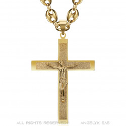 PE0322 BOBIJOO Jewelry Ciondolo Croce di Cristo XXL e chicco di caffè 70 cm in oro