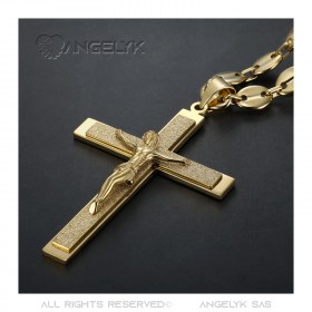 PE0322 BOBIJOO Jewelry Pendant Cross of Christ XXL and Coffee Bean 70cm Gold