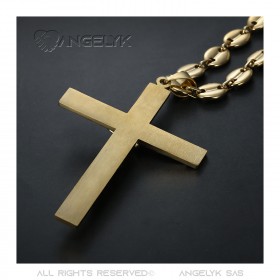 PE0322 BOBIJOO Jewelry Pendant Cross of Christ XXL and Coffee Bean 70cm Gold