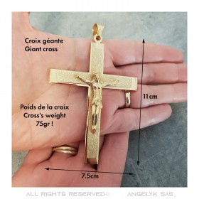 PE0322 BOBIJOO Jewelry Colgante Cruz de Cristo XXL y grano de café 70cm Oro