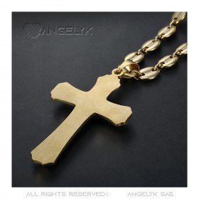 PE0323 BOBIJOO Jewelry XXL Triple Cross Pendant and Coffee Bean 70cm Gold